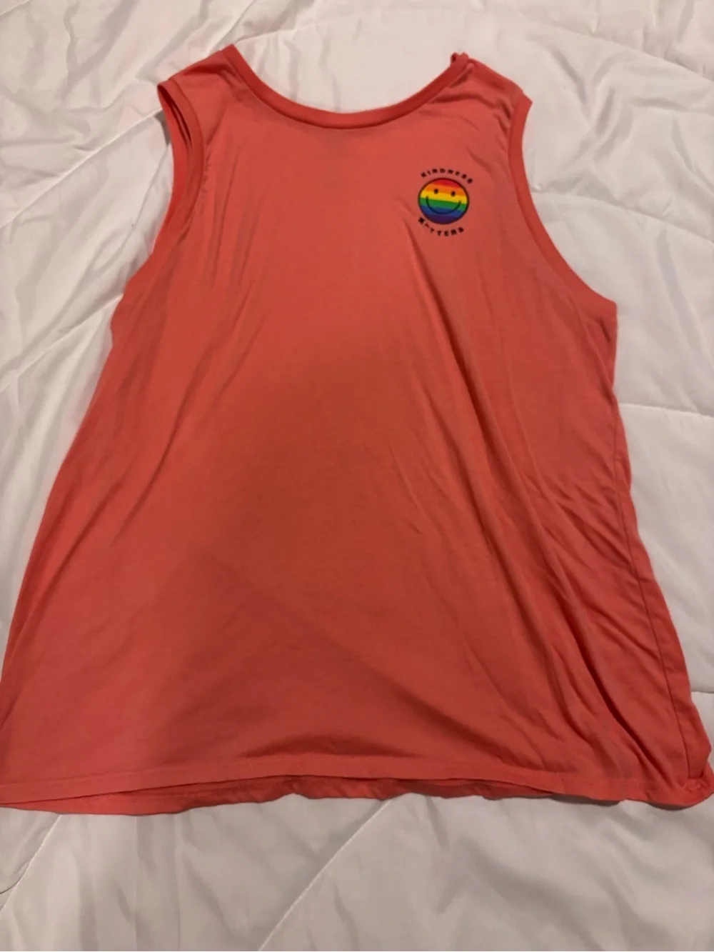 Coral Women's Sleeveless Tank with Rainbow Patch “kindness matters” XL